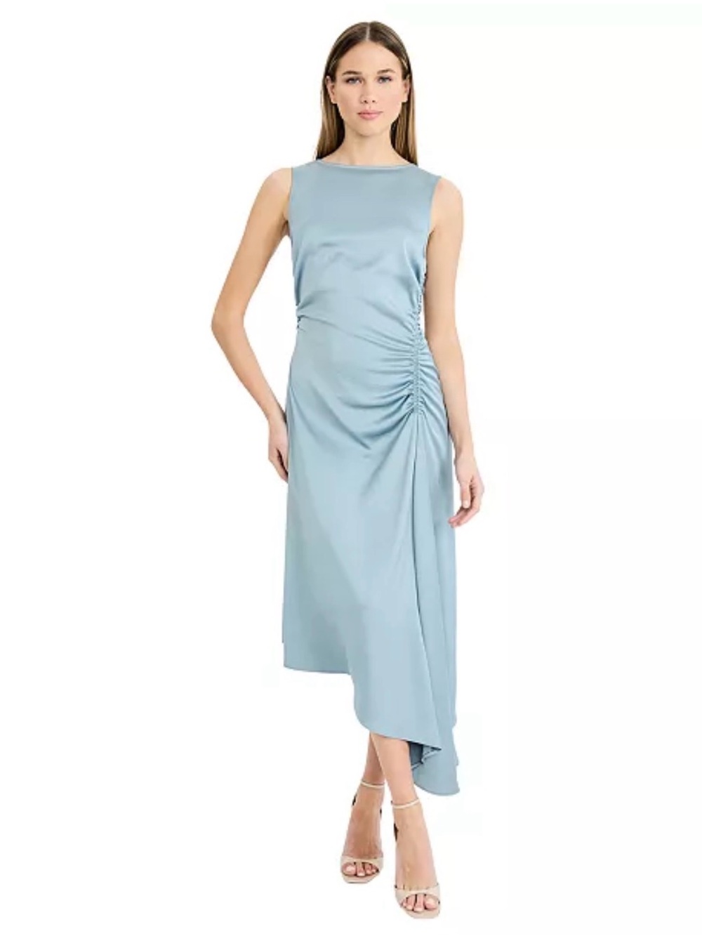 Sleeveless Asymmetrical Midi Dress in Light Blue